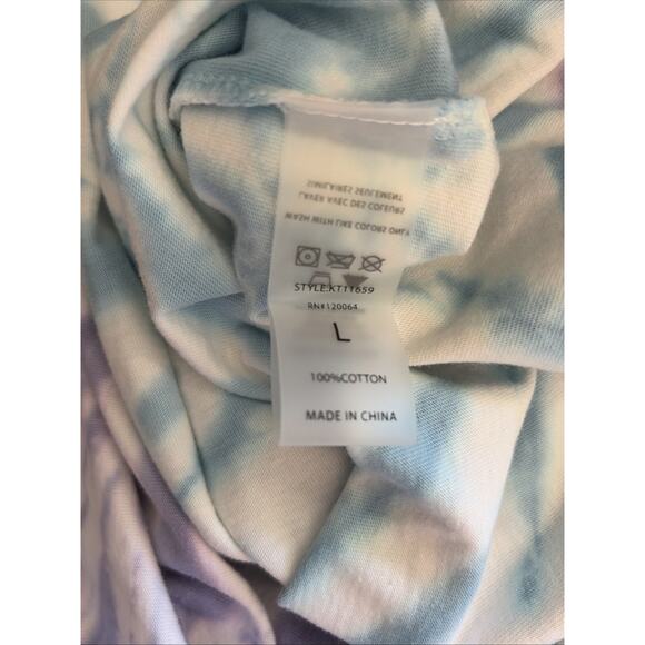 Mono B Blue Purple Tie Dye Raw Neckline Tee Tshirt Shirt Womens Large NEW NWT - Picture 11 of 11